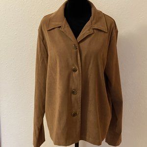 Traditions  Women's Size Large Long Sleeve Shirt Jacket Camel Colored Faux Suede